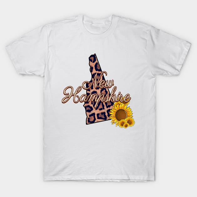 New Hampshire State Leopard Print Sunflower Pride T-Shirt by LisaLiza